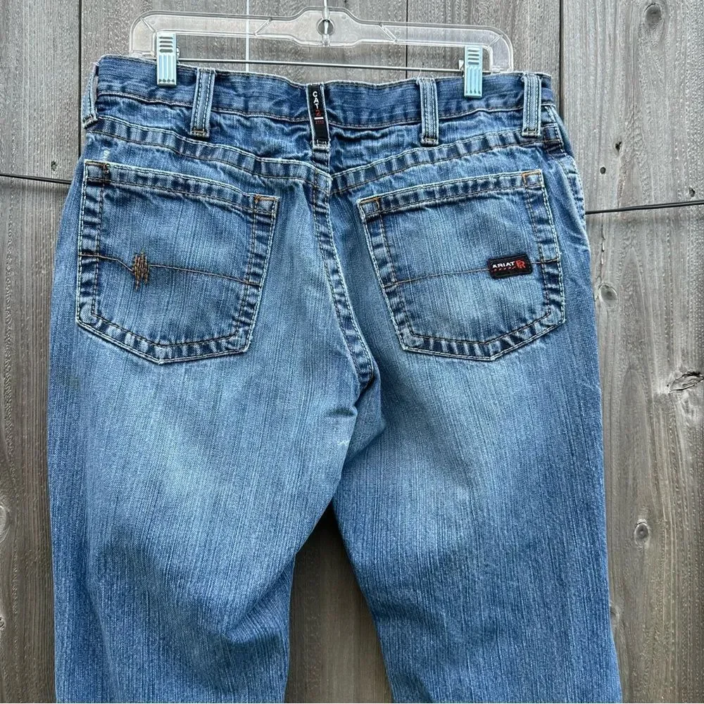 Ariat FR Relaxed Boot Cut Ripped Raw Hem Distressed  Jeans‎ Men Sz 34 X 34